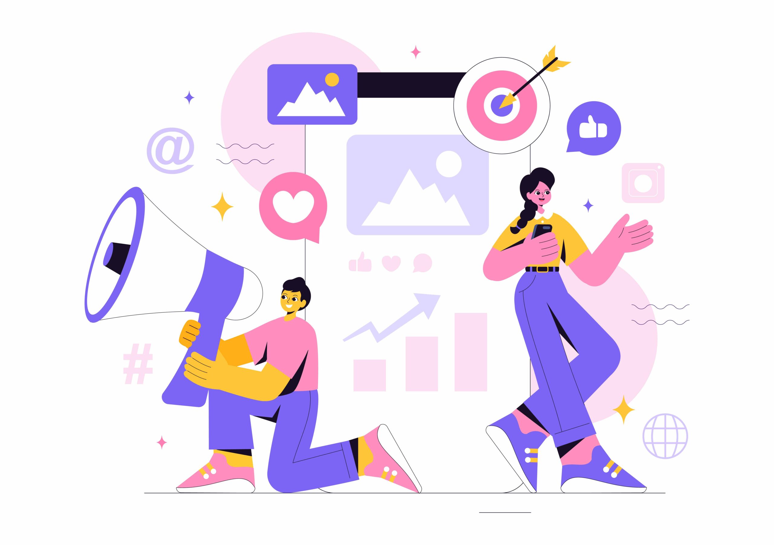 Social Media Marketing Illustration Featuring a Digital Marketin